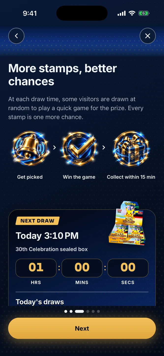 印章與抽選機會 App 示範畫面